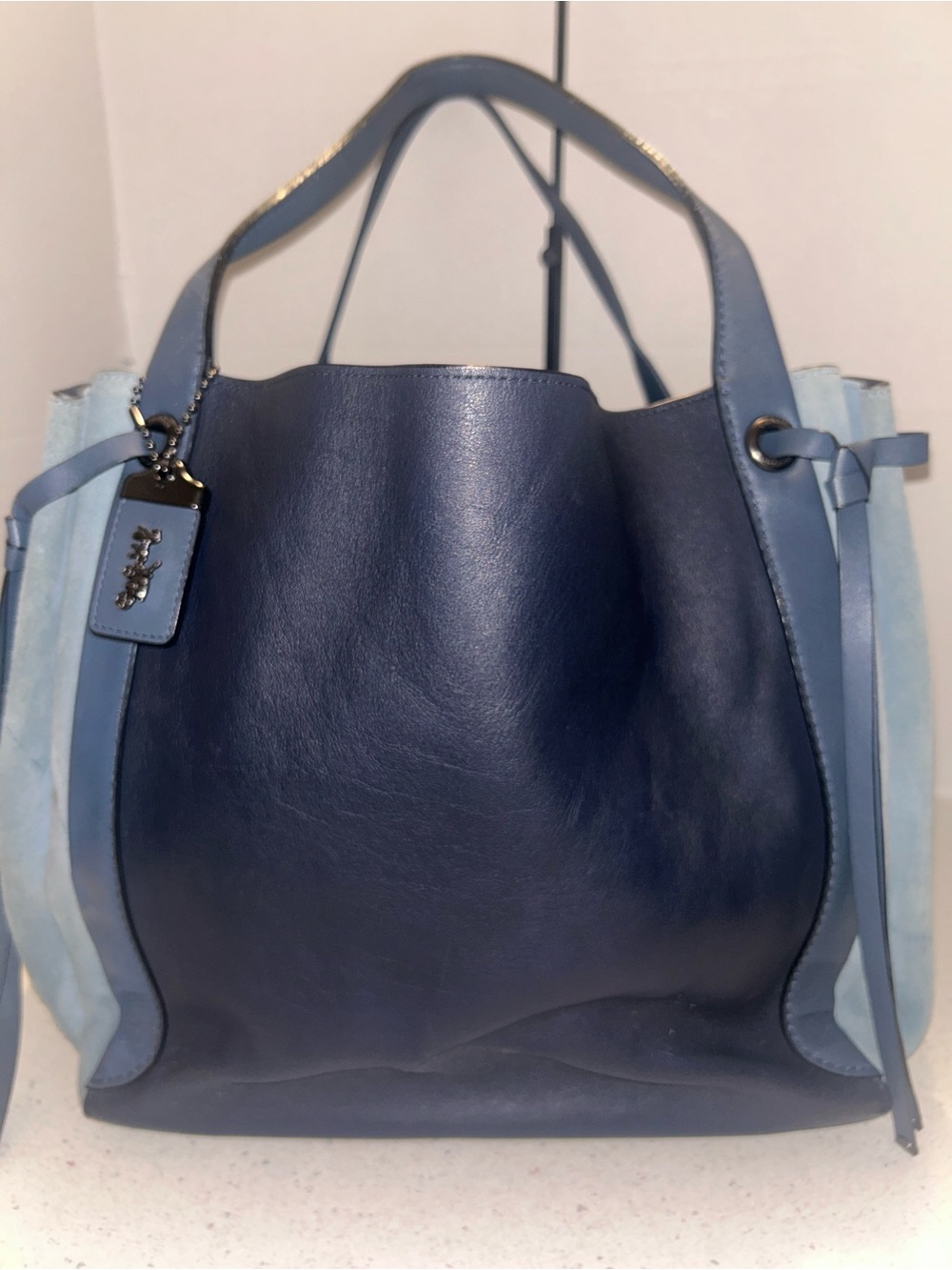 Coach Blue Two-Tone Leather and Suede Tote Bag